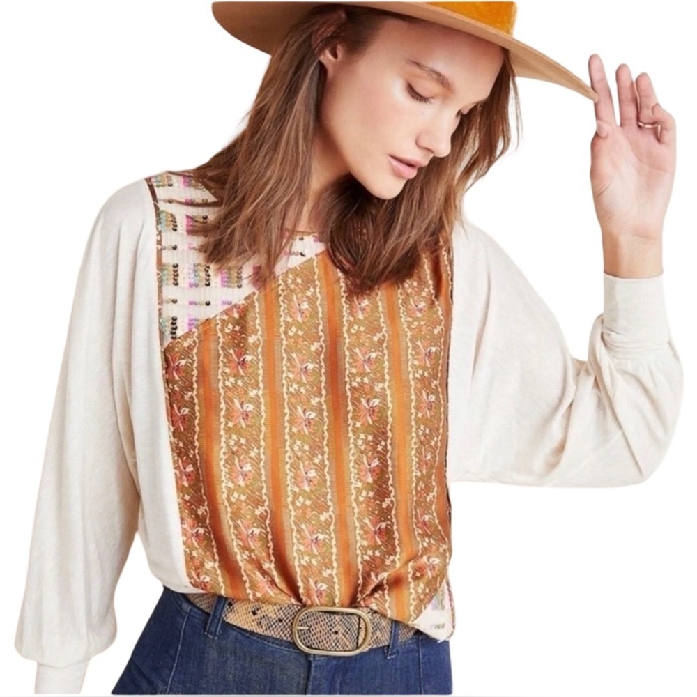 NWT- Anthropologie TINY Sammi Sequin Floral Crop Top — Size M ✨